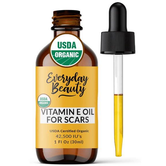 Organic Vitamin E Oil for Scars by Everyday Beauty -100% All Natural USDA Certified Organic 1oz