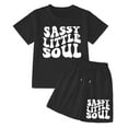 thumbnail image 3 of Hienoo Girl Casual Cotton Outfits Letter Print Short Sleeve T Shirt Shorts Set, Sizes 3-14, 3 of 3