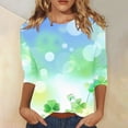 thumbnail image 2 of Diufon T-Shirts de la Saint-Patrick pour Femmes Décontractés Grande Taille Imprimé Trèfle Manches 3/4 Col Rond, 2 of 5