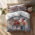 thumbnail image 2 of Independence Day Queen Size Comforter Set, U. S. Flag Red White Poppy Flowers Black Plaid Bedding for All Seasons, 4 Pcs Bed Set, 1Quiltcover (90"x92") ,1Sheet(94"x116"), 2Pillowcases (30"x20"), 2 of 9