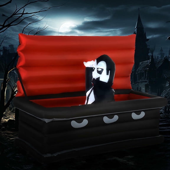 Resenkos 6FT W Halloween Inflatable Outdoor Decor, Vampire & Giant Coffin, Blow-Up LED Yard Decor for Garden/Lawn/Party/Holiday, Multicolor