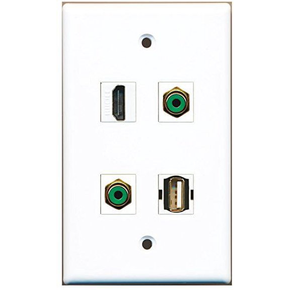 RiteAV - 1 Port HDMI 2 Port RCA Green 1 Port USB A-A Wall Plate
