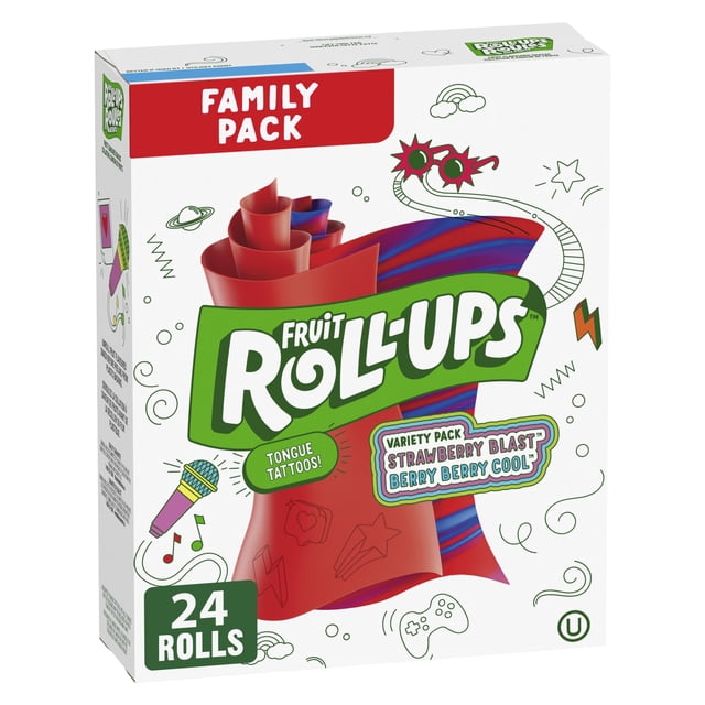 Fruit Roll-Ups Fruit Flavoured Snacks, Family Pack, 24 Rolls, 340 g