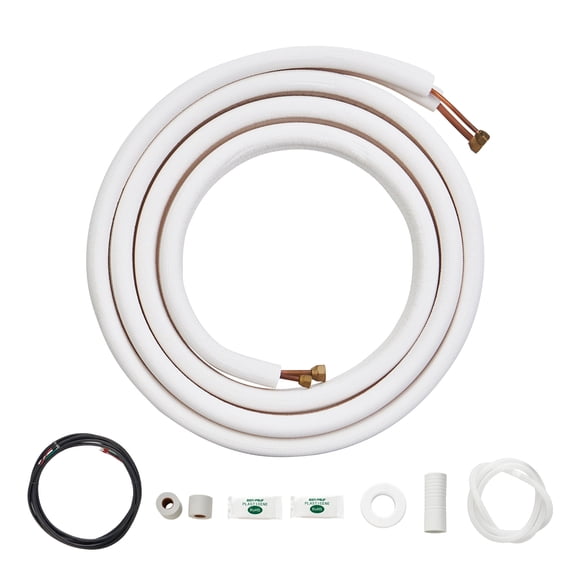 VEVOR 16FT Mini Split Line Set, 1/4" & 3/8" O.D Copper Pipes Tubing and Triple-Layer Insulation, for Air Conditioning or Heating Pump Equipment & HVAC with Rich Accessories (18ft Connection Cable)