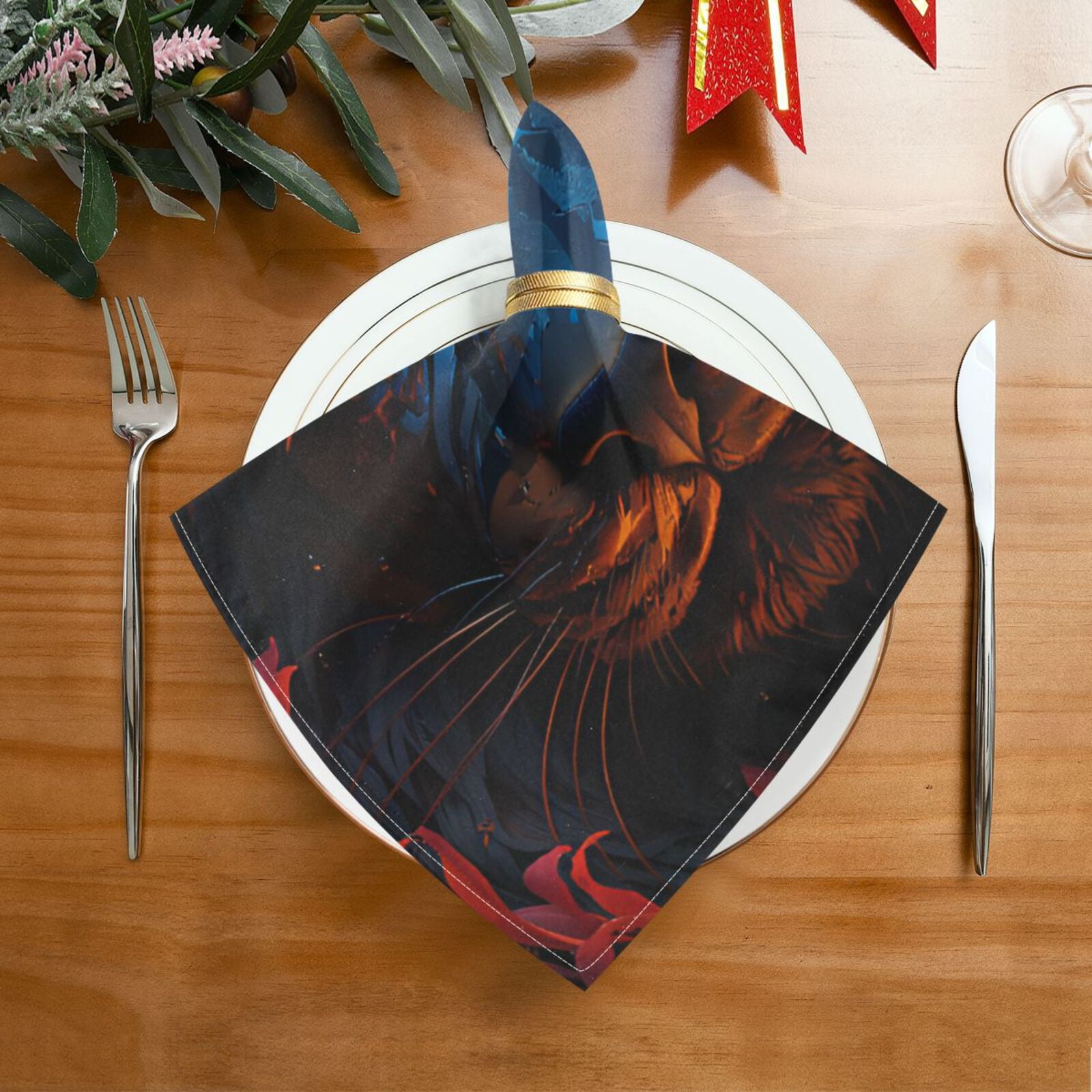 JSTEL Leopard Panther Cloth Napkins Set of 6, 20x20 Inch Washable and Reusable Napkin for Decoupage Dinner Party Everyday Use