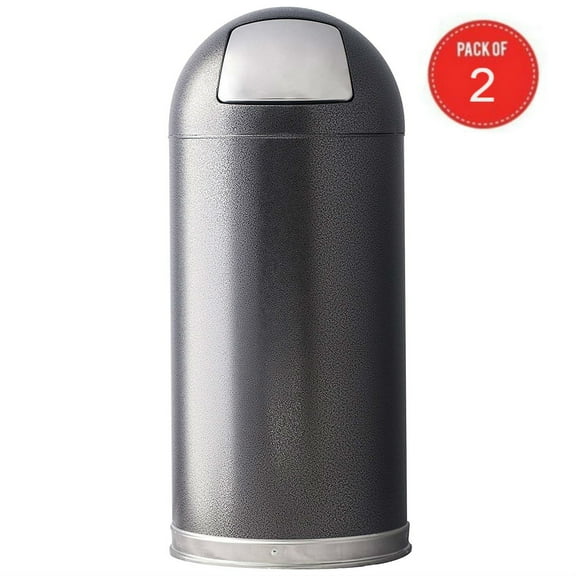 Witt Industries Steel 15-Gallon Standard Dome Top Indoor Waste Receptacle with Galvanized Liner and Push Door, Round, Silver (Pack of 2)
