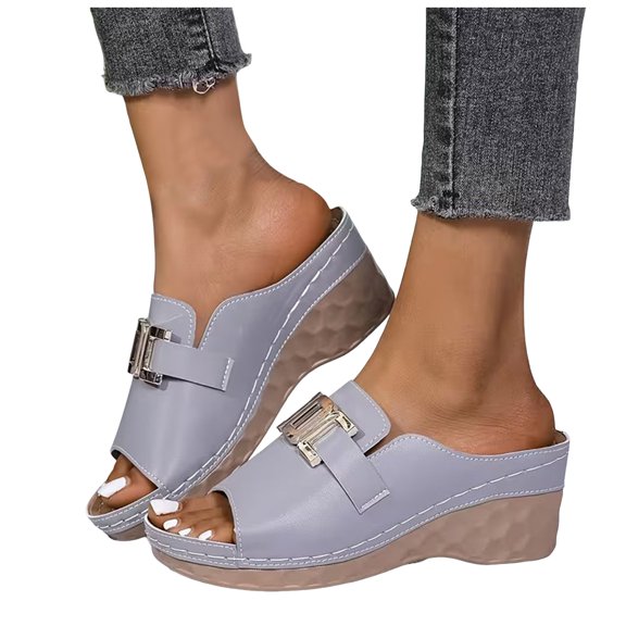 Women's Wedge Sandals Open Back Wide Toe Box Non Slip Dress Shoes Comfortable Lightweight Platform Beach Sandal Gray Size 8