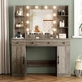 thumbnail image 7 of FANRAL 43'' Vanity Desk with 10 LED Lights,Under-Table RGB Strip & Built-in Power Station,Multi-Storage Makeup Table for Bedroom Bathroom Grooming,Gray Vanity, 7 of 7