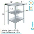thumbnail image 3 of AmGood 30" Long x 24" Deep Stainless-Steel Work Table with 2 Shelves, Metal Food Prep Station, Commercial & Residential NSF Utility Table, 3 of 9