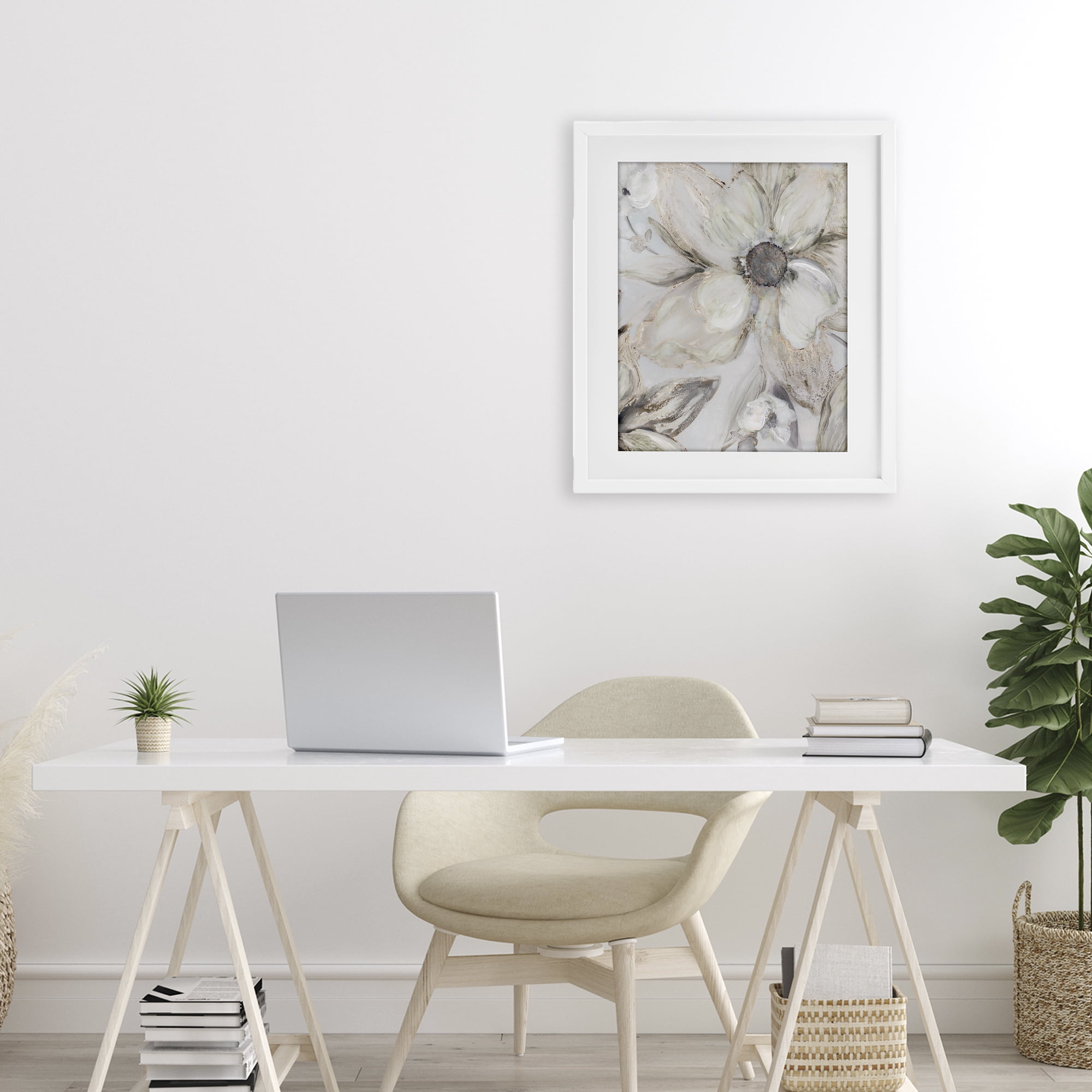 Stupell Industries Sandstone Tone Blooms White Framed Print Under Glass, design by Carol Robinson