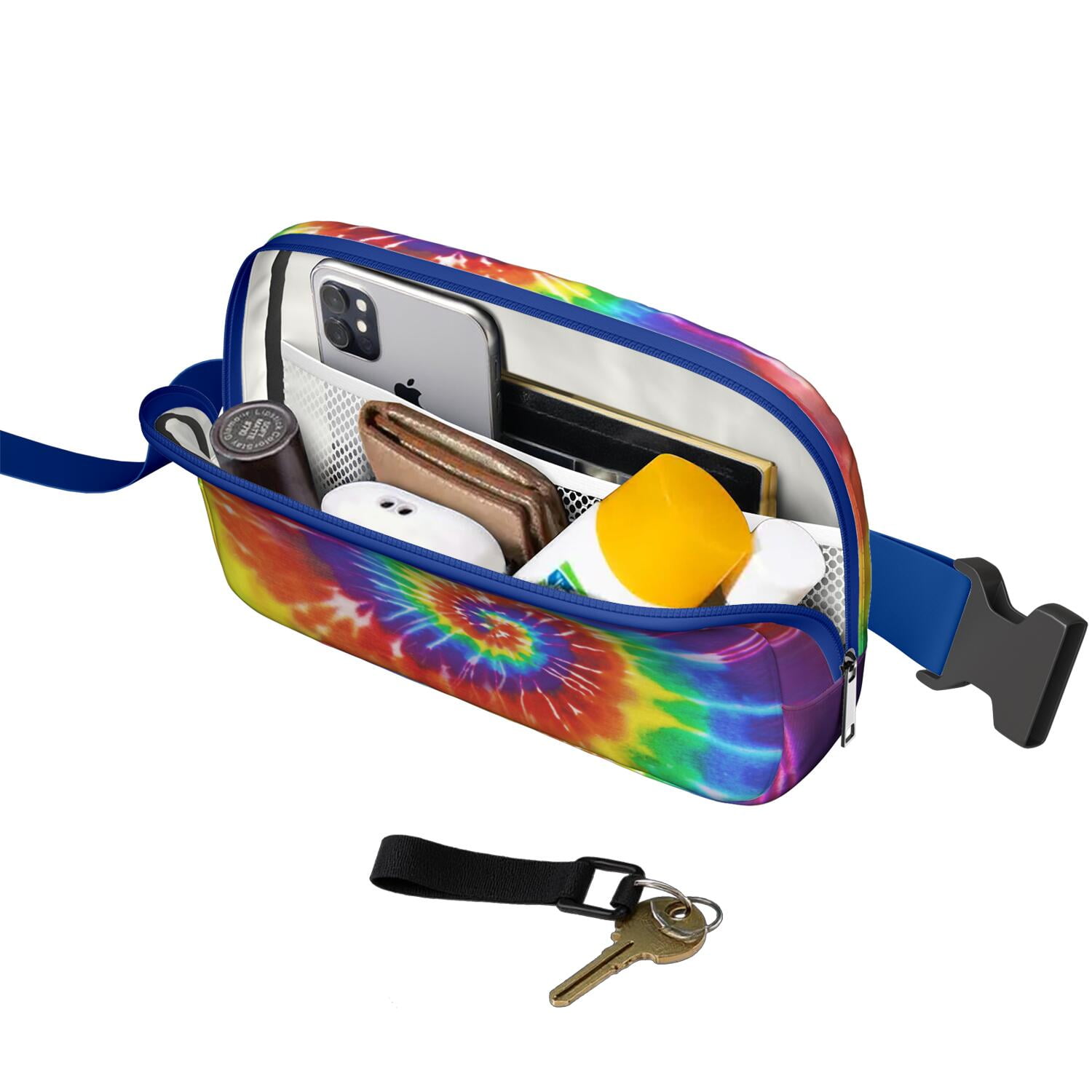 Vintage Tie Dye Belt Bag – Retro Hippie Style Fanny Pack with Rainbow Marble Print, Artistic Watercolor Vibe