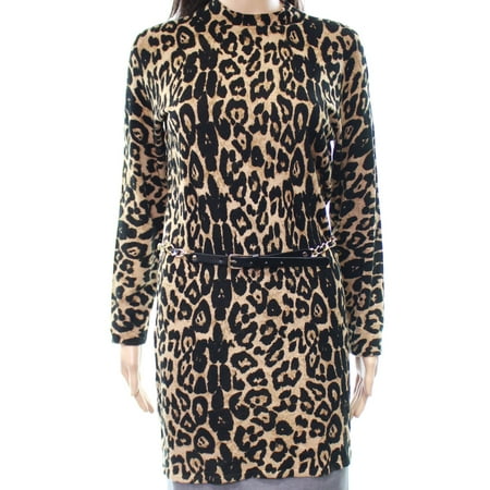 INC NEW Brown Women's Size Medium M Leopard Belt Mock Tunic Sweater ...