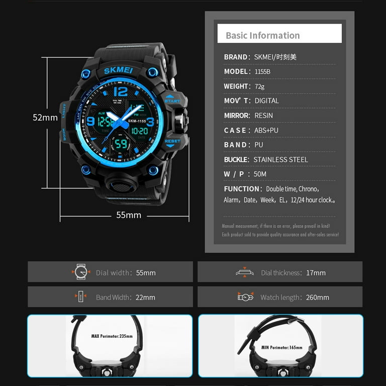 Skmei Men's Digital Sports Watch, Military Waterproof Watches LED Screen Large Face Stopwatch Alarm Wristwatch