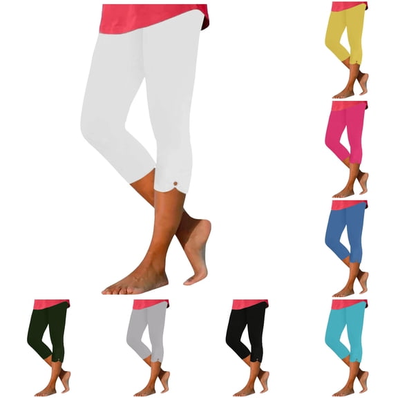 Yuhangmm Women's Pants, Women High Waist Leggings Summer Beach Pants Casual Exercise Stretch Leggings Hollow Cropped Pants Half Half Pants White L