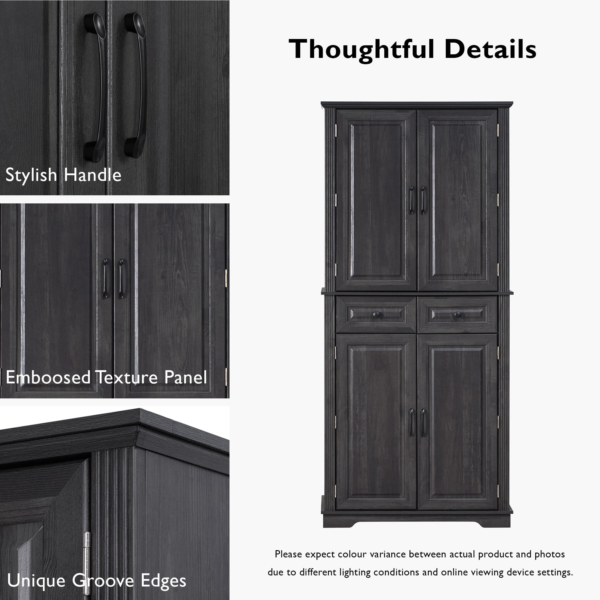 Euroco Woodgrain Kitchen Pantry Cabinet with Pull-Out Organizers, 6 Door Shelves, and Adjustable Storage – 71" Tall Freestanding Pantry with Vintage-Inspired Design