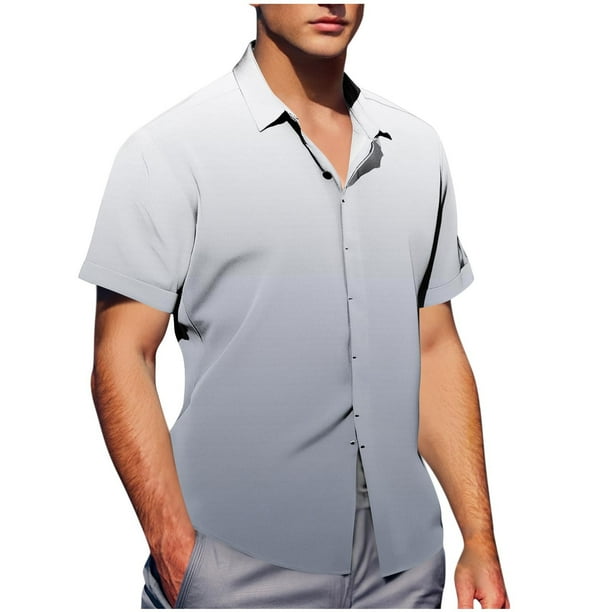 Mens Casual de Manga Corta Botón Abajo Camisas de Impresión Turndown Cuello Botón Camisa Poliéster, Moda de Verano Superior para Hombres Al Aire Libre