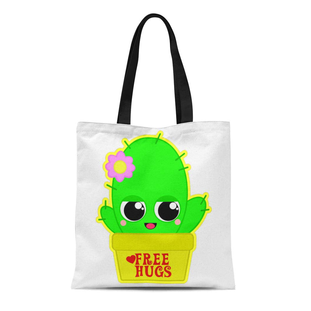 ASHLEIGH Canvas Tote Bag Cute Kawaii Cactus Reusable Adorable Drawings ...