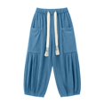 thumbnail image 4 of Womens Casual Cargo Pants Solid Color Drawstring Wide Leg Jogger Loose Fit Baggy Workout Trousers With Pockets, 4 of 4