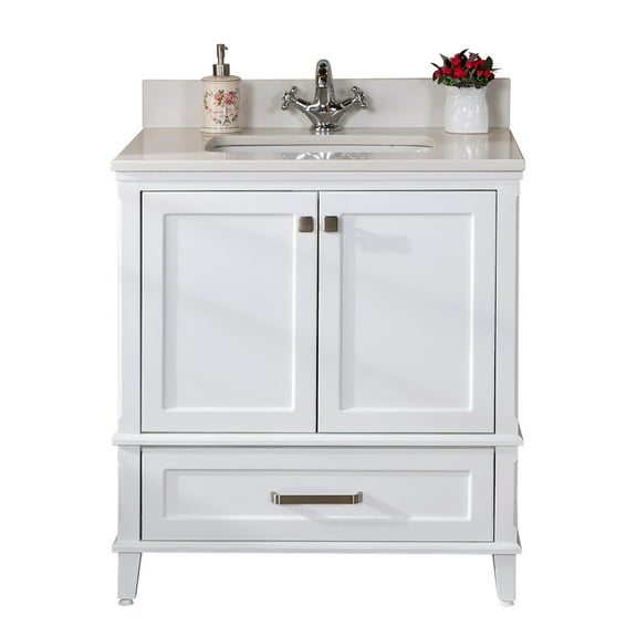 Nera Collection 30'' White Bathroom Vanity with Quartz Countertop and Sink