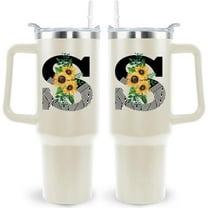 Monogrammed Initial Sunflower 40 Oz Tumbler with Handle and Straw Personalized Custom Cup Birthday Gifts for Women