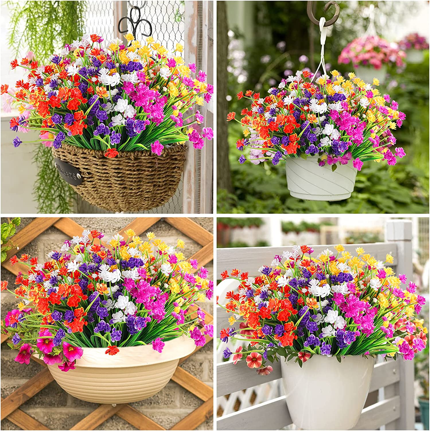 Morttic Artificial Flowers for Outdoors Plastic UV Resistant Faux Flowers Decoration Greenery Garden Shrubs，Bulk Fake Flowers in Vase (Mix Color 10pcs)