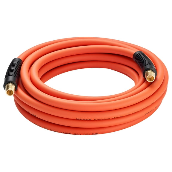 VEVOR Air Hose, 1/4" x 25ft Hybrid Air Hose, Lightweight, Kink Resistant, Pneumatic Hoses with 1/4 inch Solid Brass Male Fittings, Three-Layer Hybrid Material, 300 PSI, All-Weather Flexibility,Orange