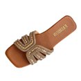 thumbnail image 2 of Samdudou Flat Sandals for Women Trendy Square Open Toe Slip On Slides Sparkly Rhinestone Embellished Straps Dressy Summer Shoes Bling Beach Footwear Casual Vacation, 2 of 9