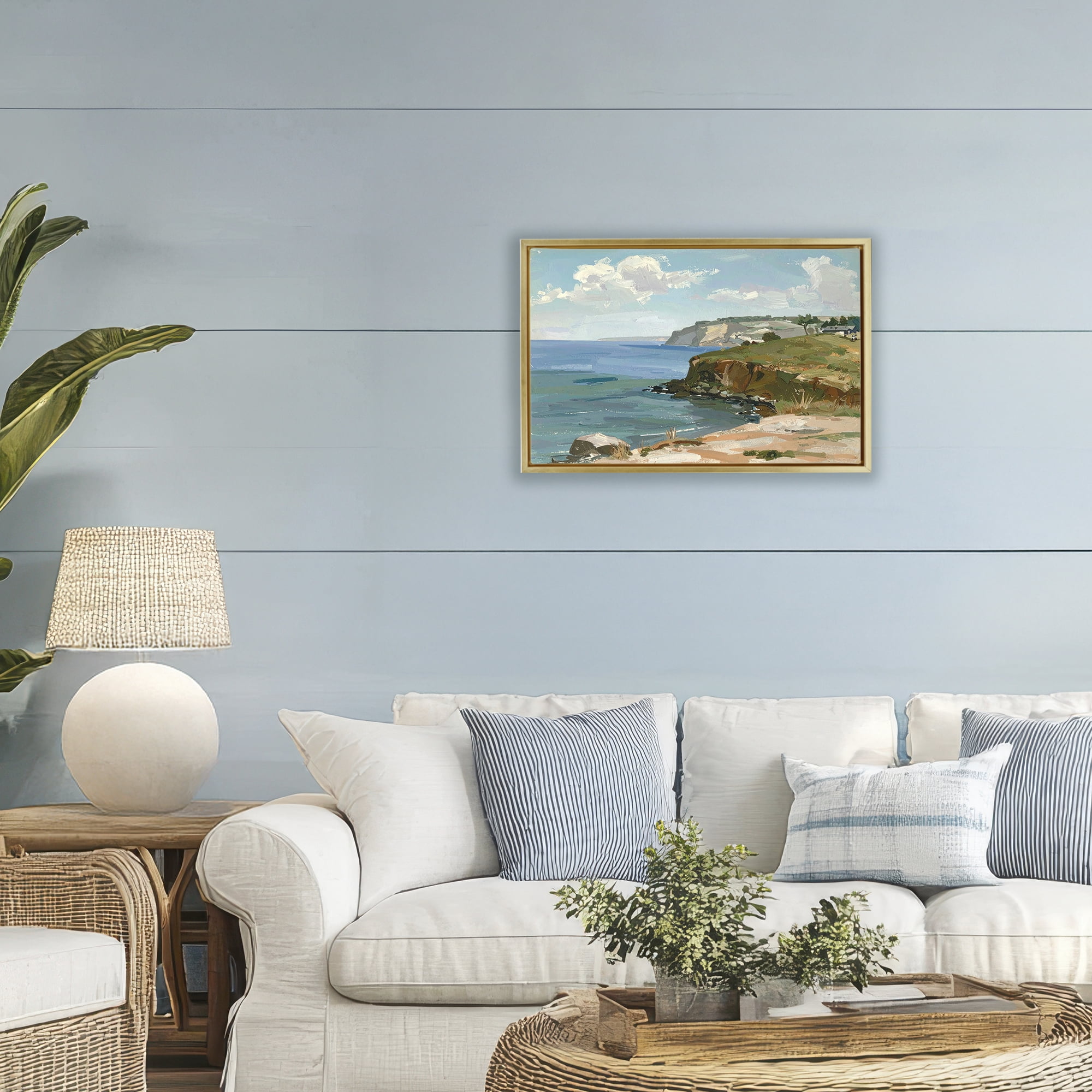 Stupell Industries Along The Shore Scenery Gold Framed Floater Canvas Wall Art, design by Alonza Saunders