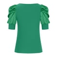 thumbnail image 5 of Women's Casual Puff Short Sleeve Scoop Neck T Shirts 2024 Summer Slim Fitted Ribbed Knit Basic Tee Tops, 5 of 5