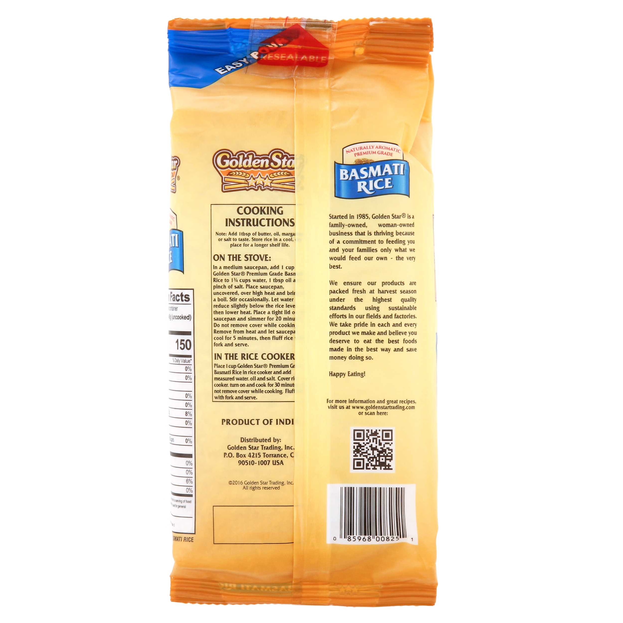 Golden Star Basmati Rice, Premium Aged Indian Basmati Rice, 2 lb Bag