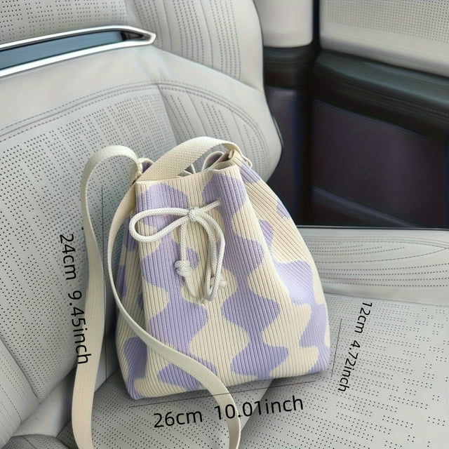 Sac Seau Motif Géométrique Colorblock Simple, Sac de Rangement Classique à Cordon, Sac à Main Léger