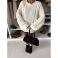 thumbnail image 4 of Cable Knit Oversized Sweaters Womens Cozy Pullover Sweater Fall Winter Clothes Cream White S, 4 of 8