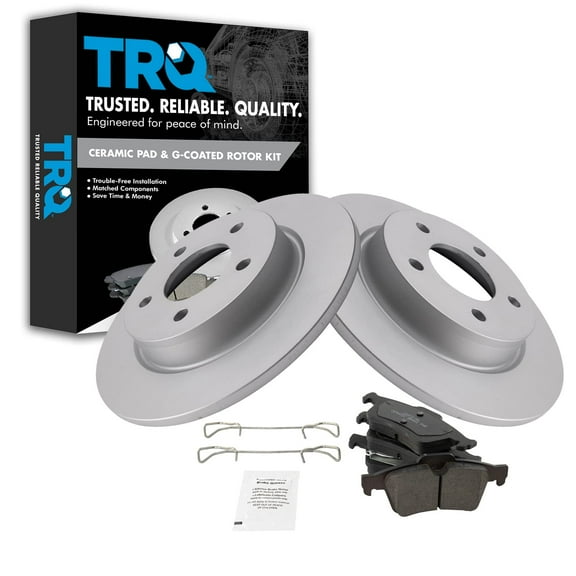 TRQ Rear Brake Pad & Rotor Kit Brake Pads Brake Rotor Ceramic Premium G-Coated Fits Select 2004-2005 Mazda 3