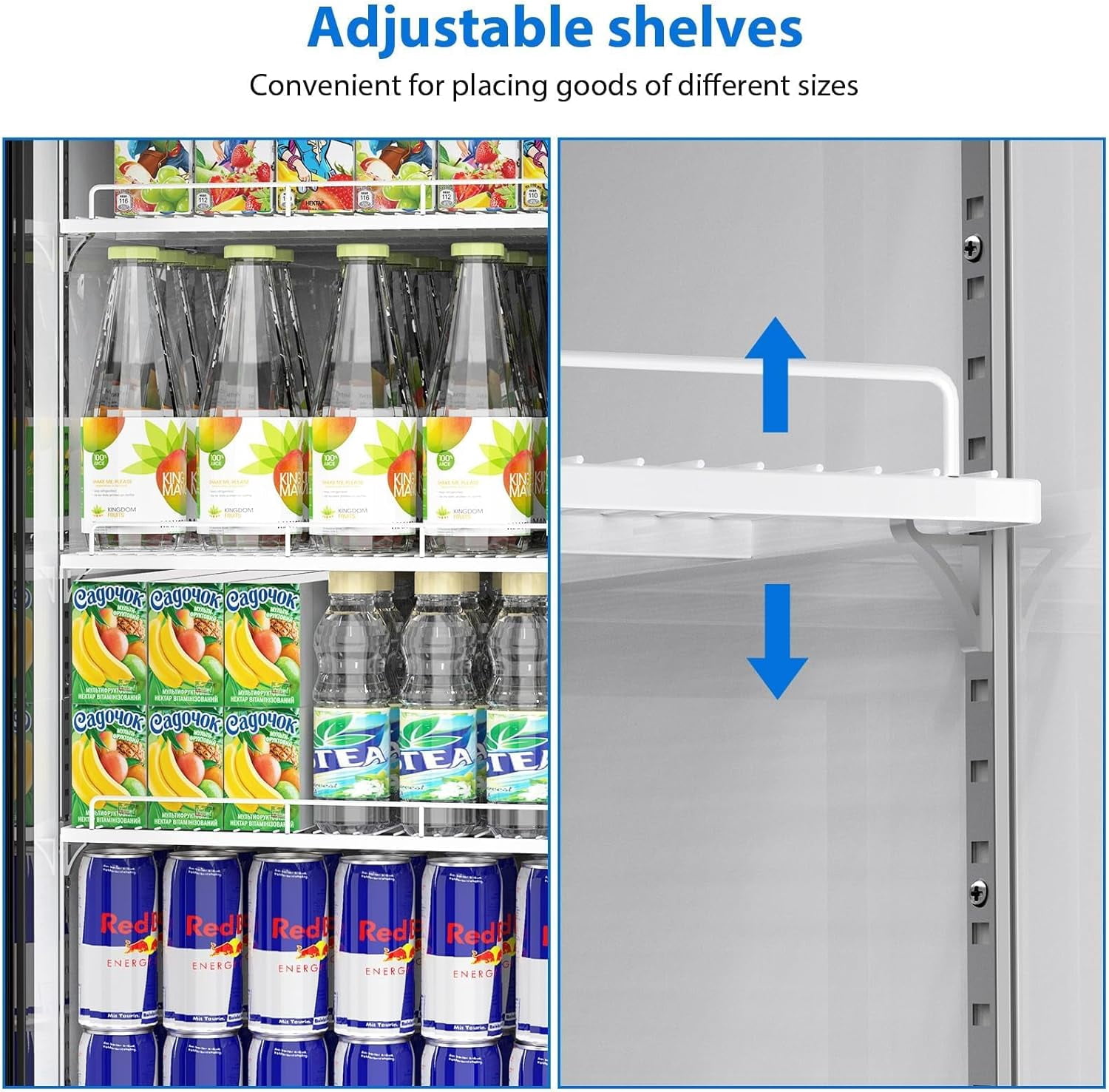 IdealHouse Commercial Beverage Refrigerator, 11.6 Cu. Ft. Upright Beverage Display Refrigerator with Double-Layer Glass Door and Adjustable Shelves, Freezer Beverage Cooler