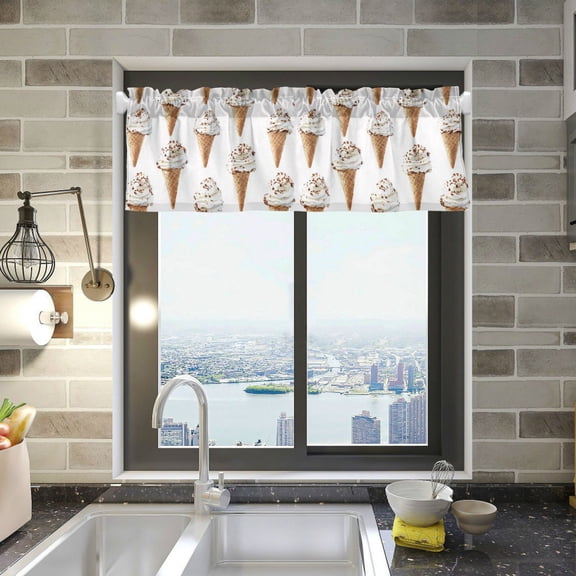 Yayeee Kitchen Valance Rod Pocket 54" x 18" Living Room Window Curtain, Cartoon Ice Cream Pattern