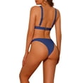 thumbnail image 3 of Conjuntos de bikini triangular de 2 piezas para mujer con anillos, tirantes anchos ajustables, cierre en la parte posterior, trajes de baño acanalados, talla X-Small, azul real, 3 of 5