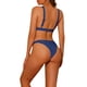thumbnail image 3 of Conjuntos de bikini triangular de 2 piezas para mujer con anillos, tirantes anchos ajustables, cierre trasero, trajes de baño acanalados, talla X-Large, azul real, 3 of 5