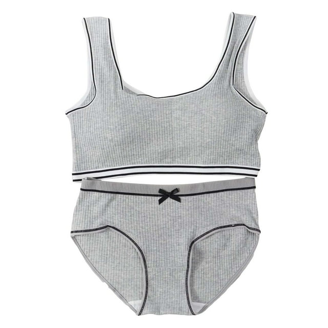 WEIYLL Bras for Girls Crop Lightweight Wide Shoulder Strap Ribbed Bow 2Pcs Grey Baby Underwear Size One Size