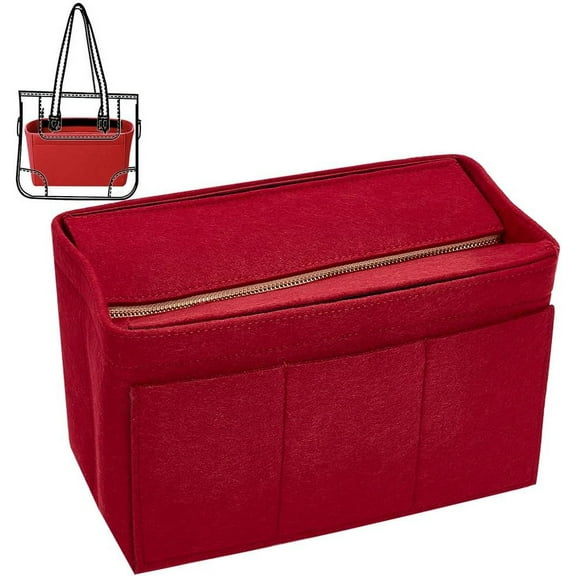 Felt Bag Organizer Inserts Purse Organizer Insert Handbag Shaper for Onthego MM with Zipper Detachable Bag Top Cover Tote Bag Insert for Neverfull Speedy 35 10.24X6.5X5.55 Inch Crimson 1pc