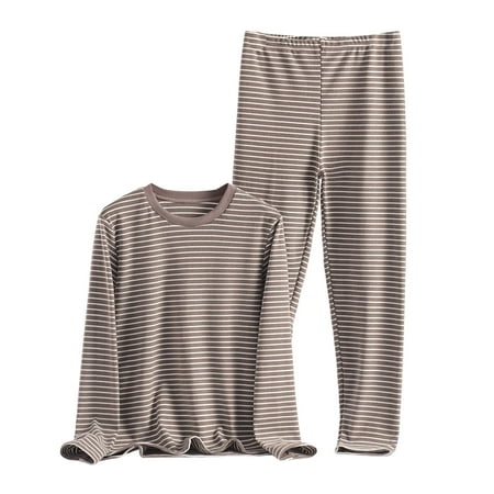 Ecqkame Women s Thermal Underwear Sets Lightweight Soft Fleece Lined Solid Color Base Layer Warm and Velvet Pajamas Set Brown XXXL