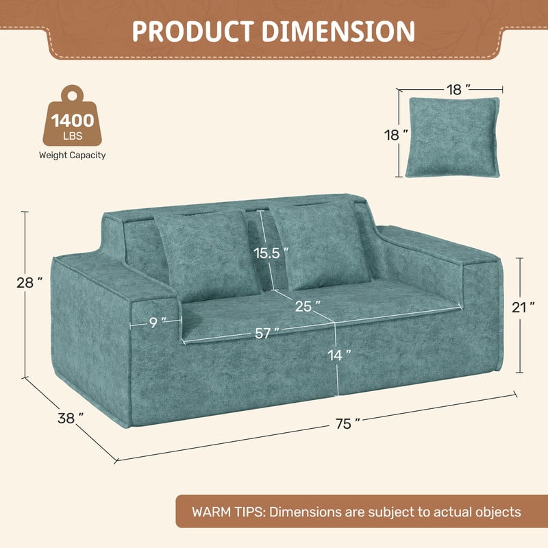 Hawsaiy 75" Pet-Friendly Cat-Scratch Fabric Loveseat Sofa with Wide Armrests & Removable Pillows, No Assembly Foam Couch, Vacuum Packed, High-Density Support, Blue