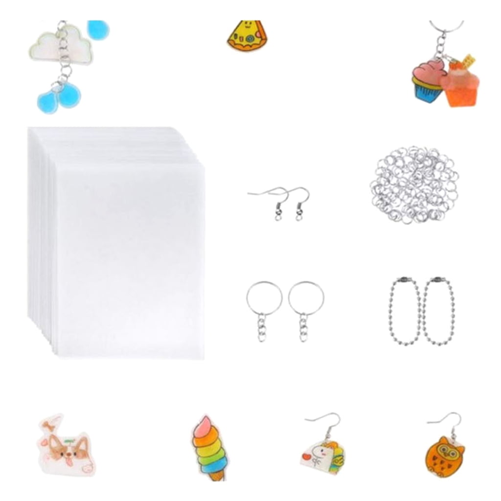 Heat Shrink Sheet Set with Colored Pencils, Earring Hooks, Keychain, Hole Punch