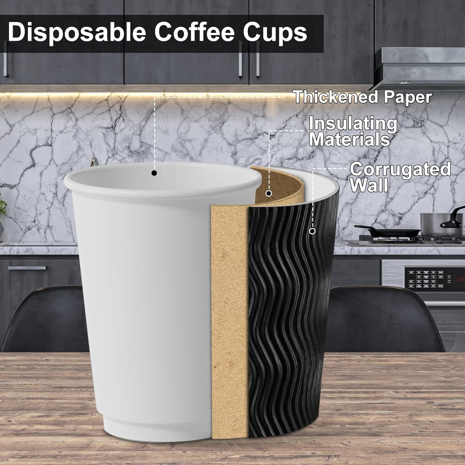 16oz Insulated Ripple Double-Walled Disposable Cups with Lids - 50Pack for Beverages, Espresso, Tea, Parties and Travel