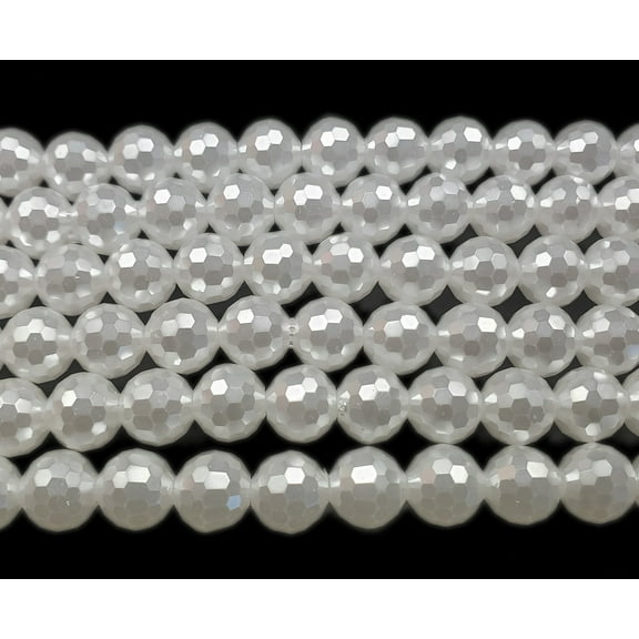 8mm Pearl White Faceted Round Glass Beads ForJewelry Making