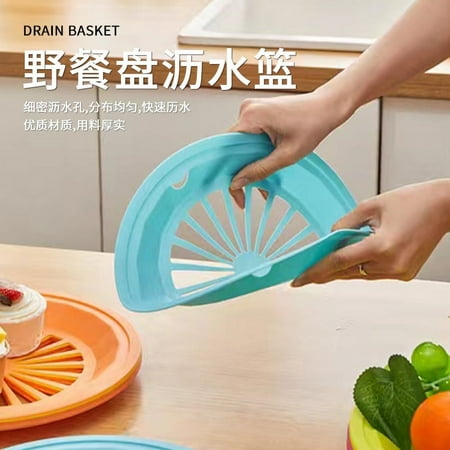 

5 plastic circular hollow baskets drain baskets outdoor picnic food placement plates barbecue plates and drain baskets