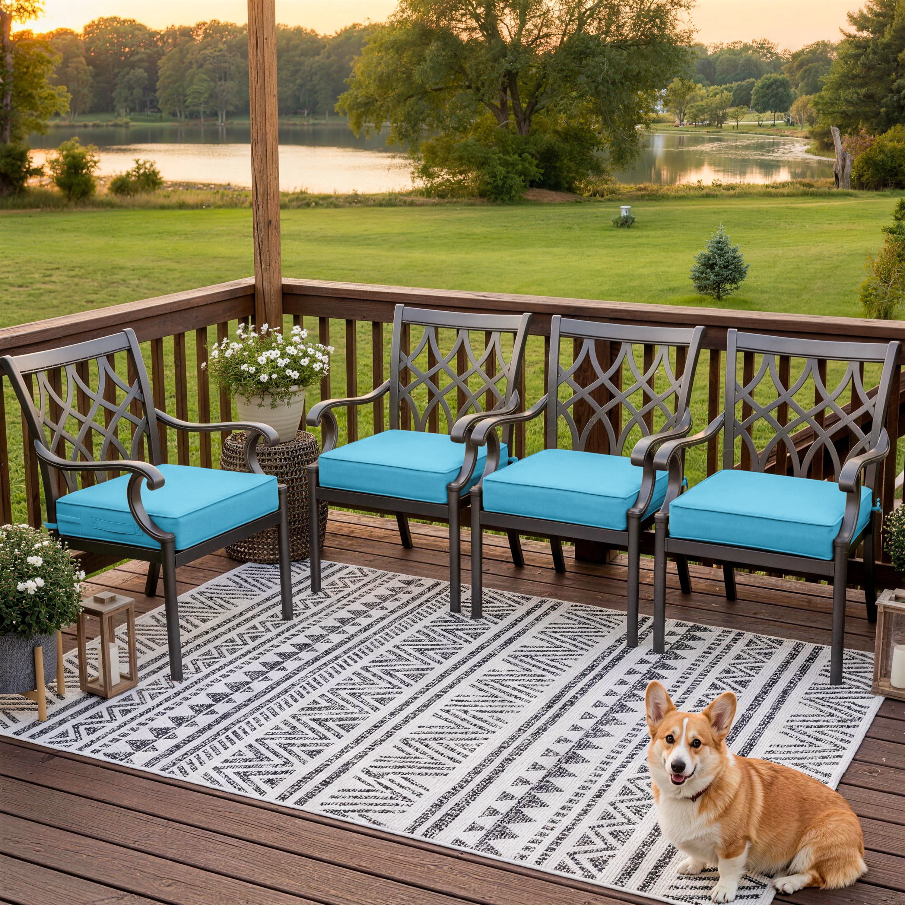 Kimunuk 2Pcs Outdoor Chair Cushions Slipcovers, 24" x 24" Replacement Waterproof Non-Slip Patio Seat Cushion Covers with Handle,Lake Blue
