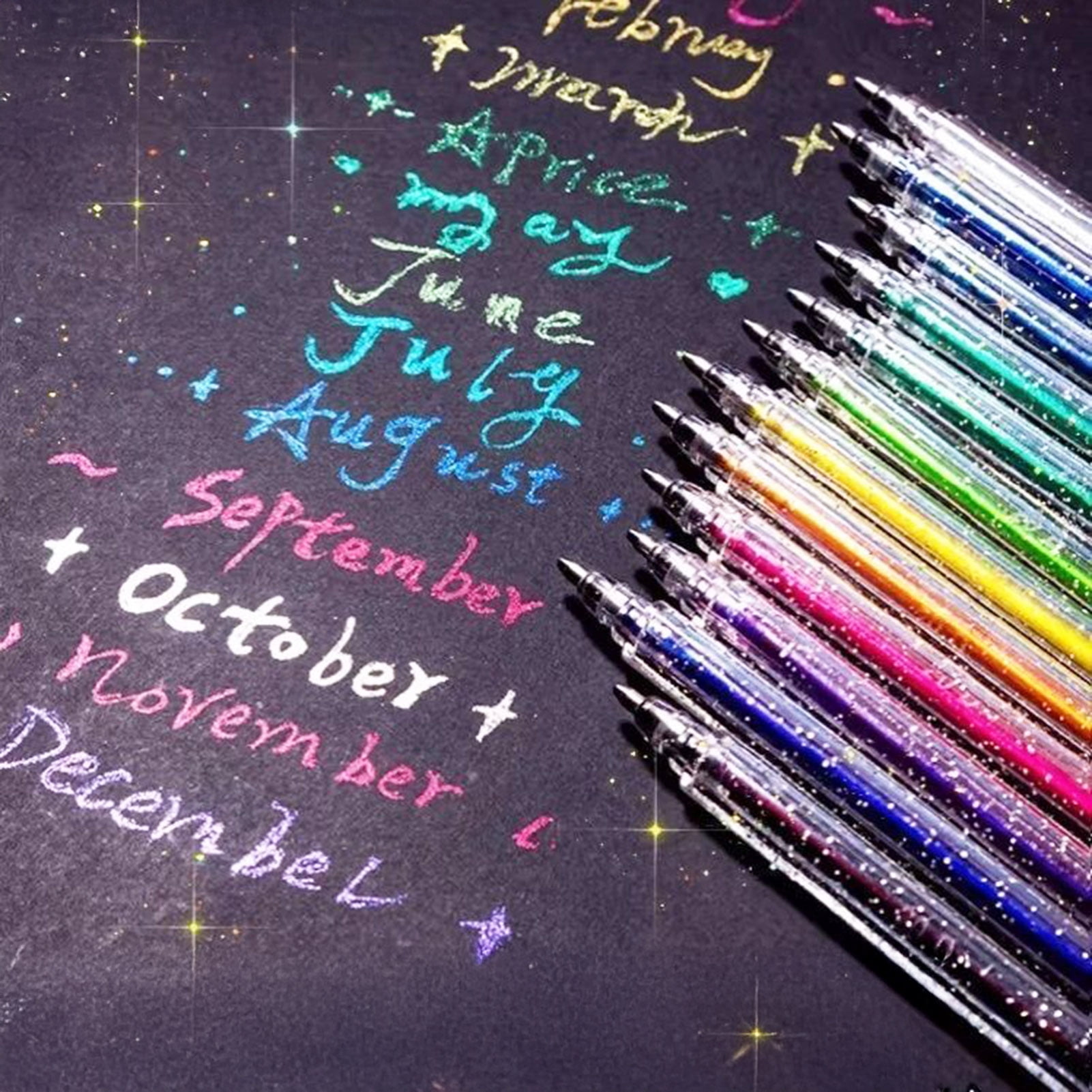 Sylvtty Highlighter Pen Set Transparent Body Multicolored Painting Pen with Glitter Sparkling Effect Smooth Metal Tip Ink Highlighter for Note Marking Coloring
