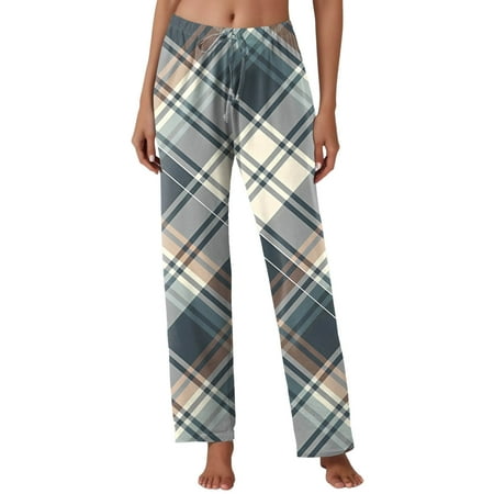 

Pants for Women Casual Plaid Loose Pajama Trousers without Pockets