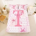 thumbnail image 5 of Erosebridal Pink Initial Letter T Kids Bed Sheets,Geometric Checkered Cute Bowtie King Sheets For Girls 4 Pieces, 5 of 6