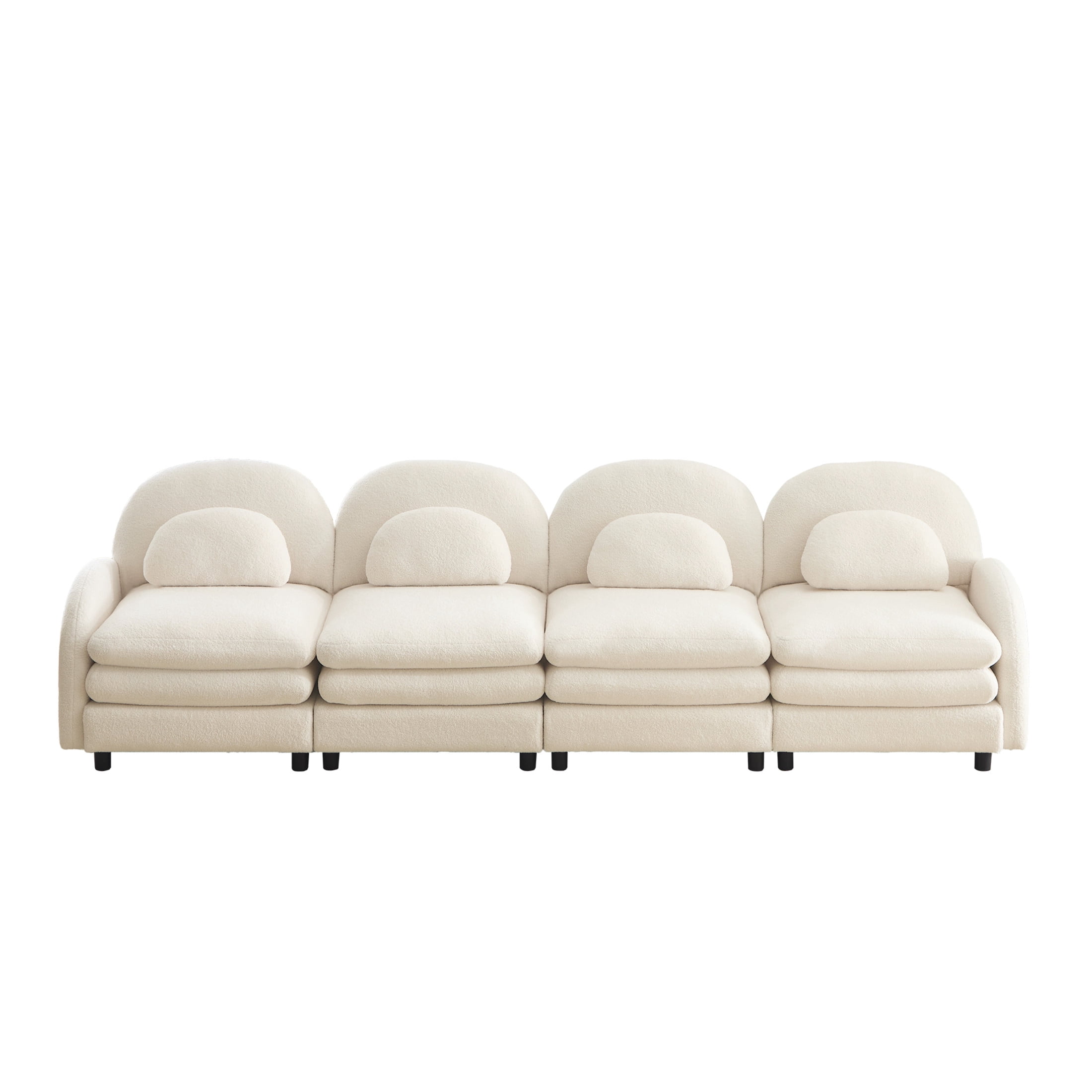 Noble House Windsor Teddy Fabric 4-Seater Sectional Sofa, Modular Cloud Couch with Lumbar Pillows, Beige